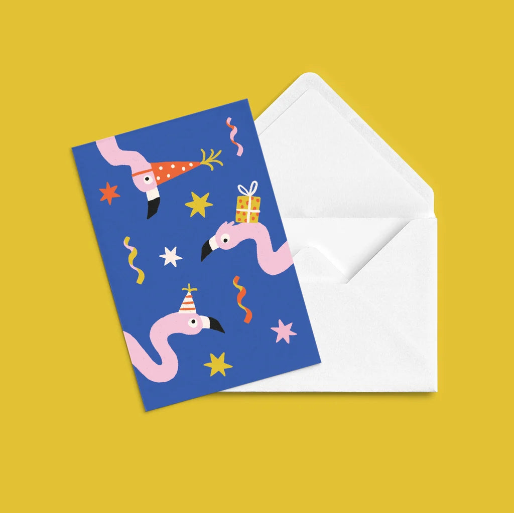 Greeting Card - Festive Flamingos
