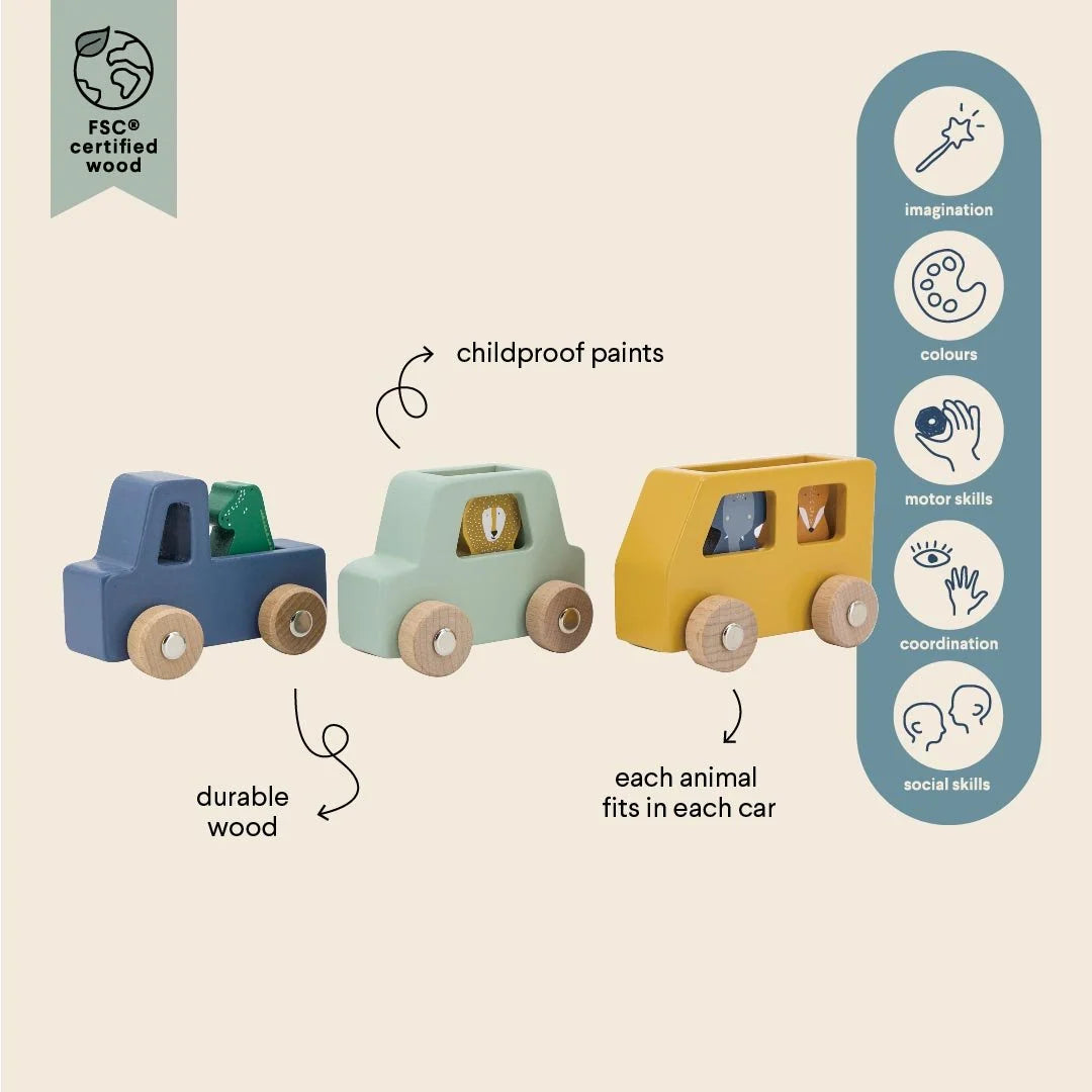 Trixie Wooden animal Car Set