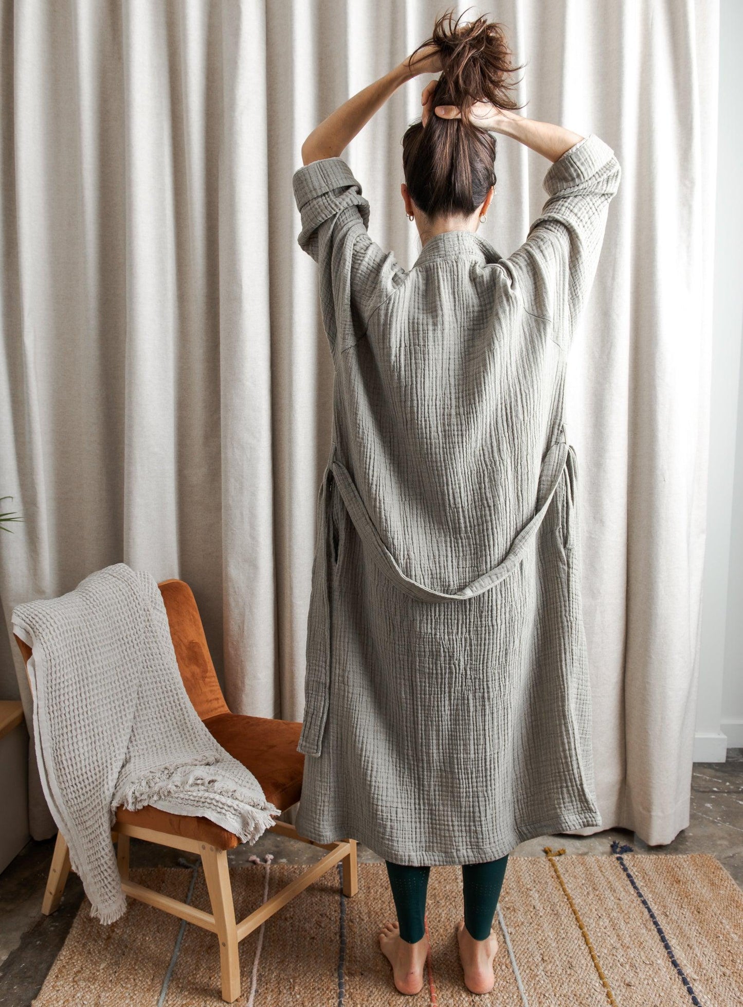Bathrobe - Olive grey & Oatmeal - Confetti Mill