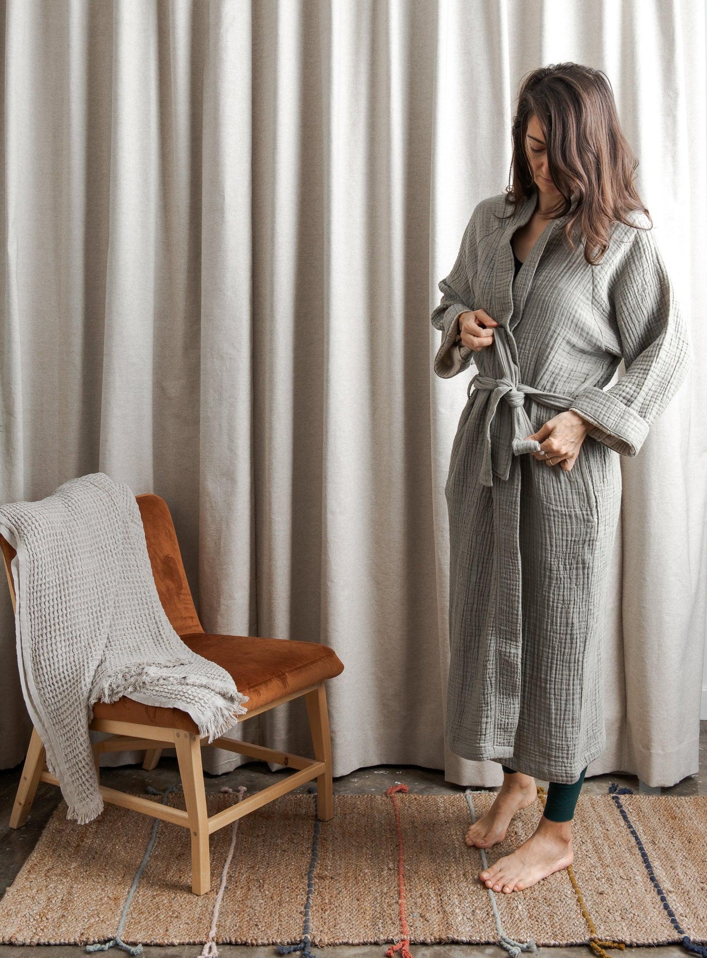 Bathrobe - Olive grey & Oatmeal - Confetti Mill