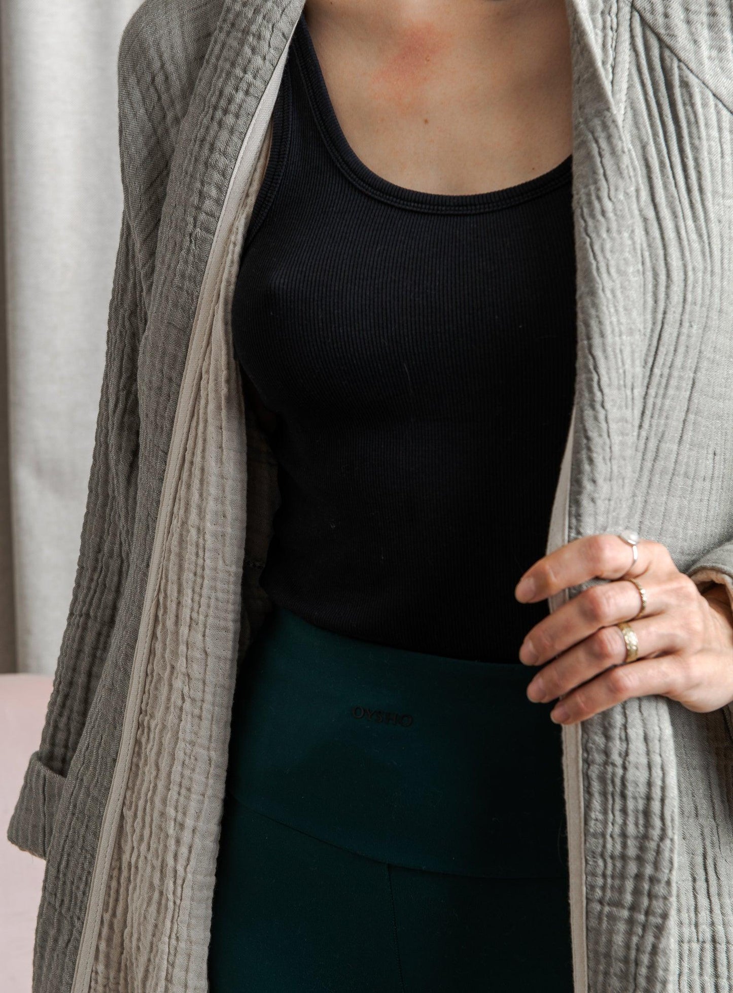 Bathrobe - Olive grey & Oatmeal - Confetti Mill