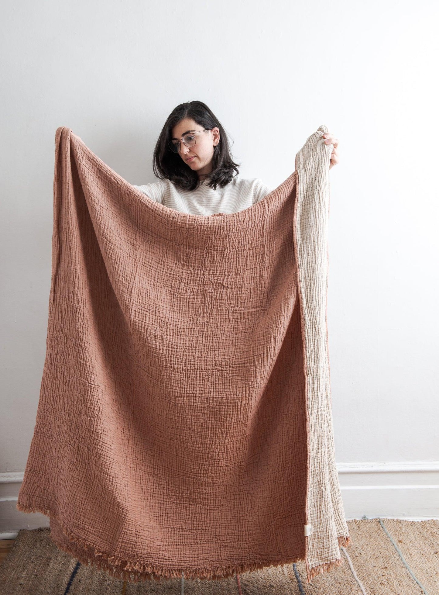 Double Blanket - Coral & Oatmeal - Confetti Mill