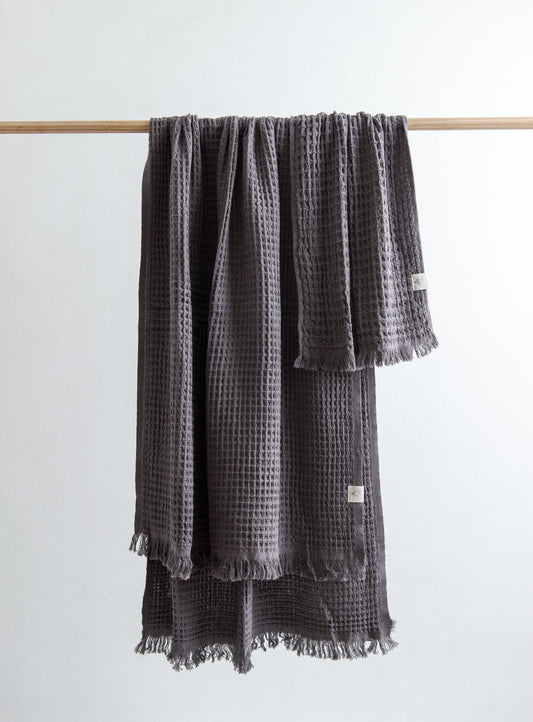 Turkish hand towel - Waffle - Charcoal Grey - Confetti Mill