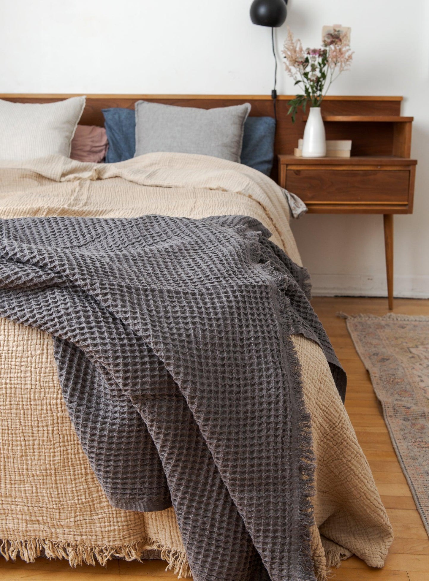 Waffle Throw - Charcoal Grey - Confetti Mill