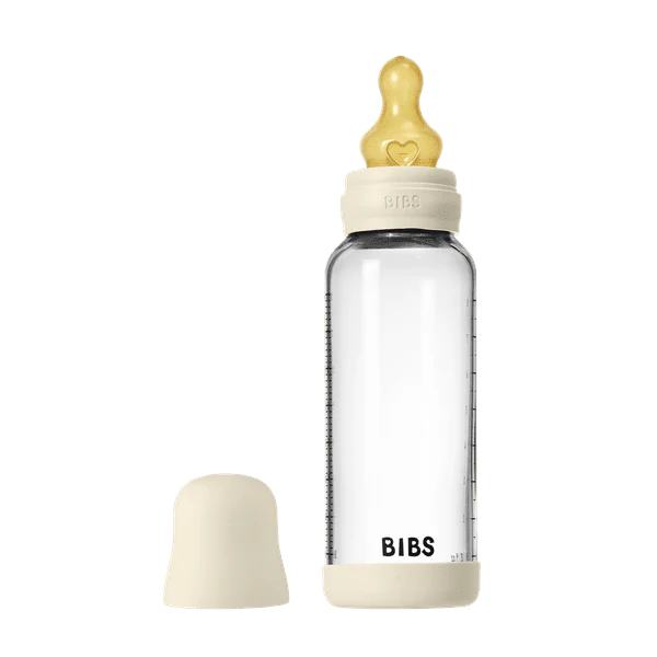 BIBS Glass Baby Bottle Round Latex 240 ml Medium Flow Ivory