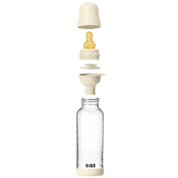 BIBS Glass Baby Bottle Round Latex 240 ml Medium Flow Ivory