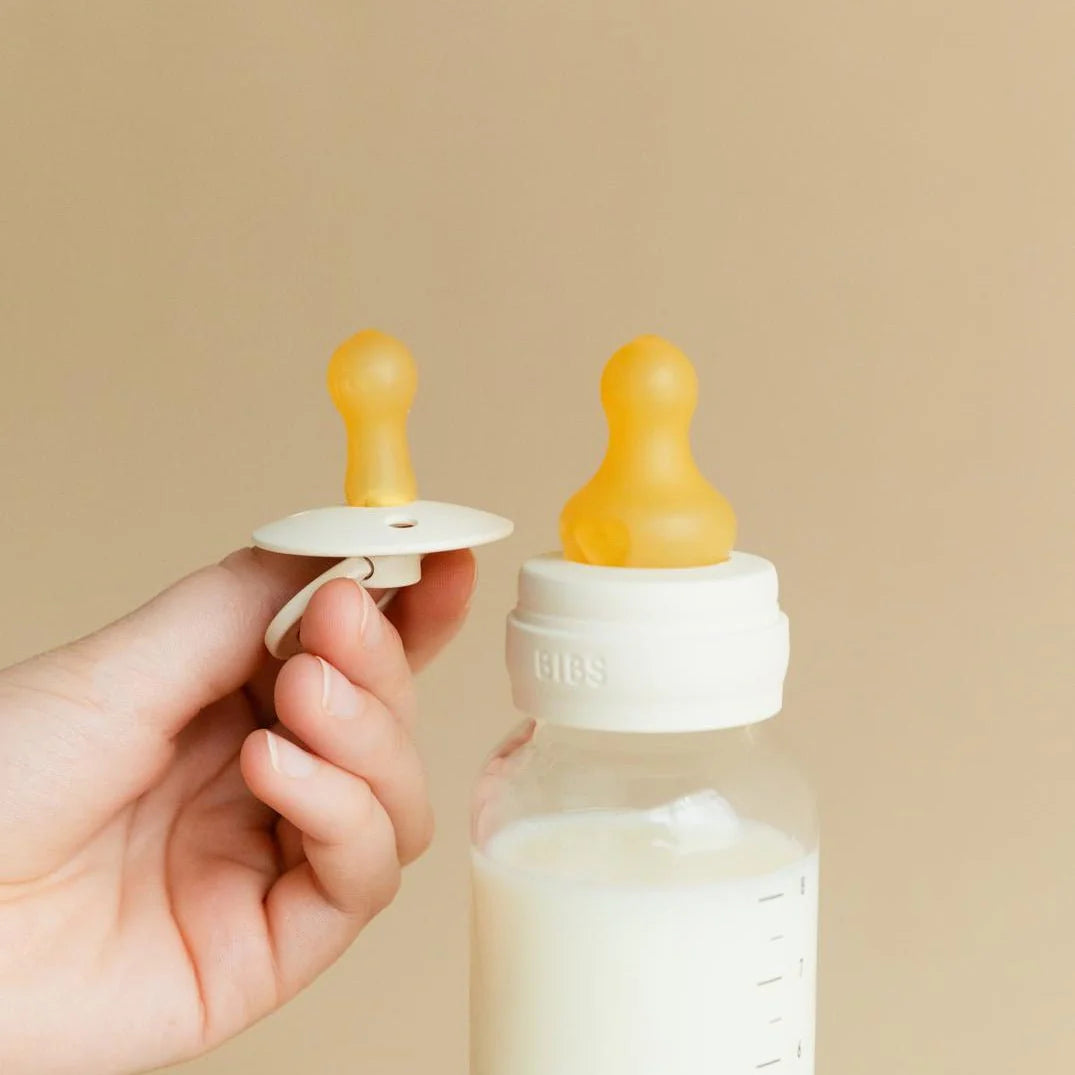 BIBS Glass Baby Bottle Round Latex 240 ml Medium Flow Ivory