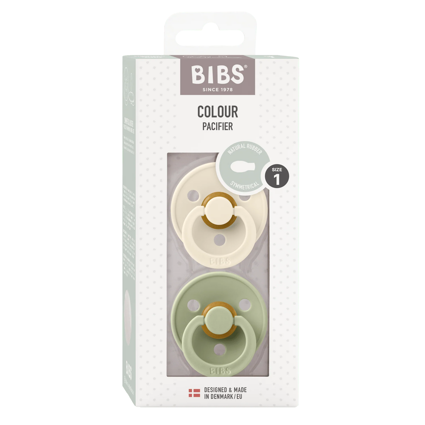 BIBS Pacifier Original COLOUR Latex 2 PK Symmetrical Ivory / Sage