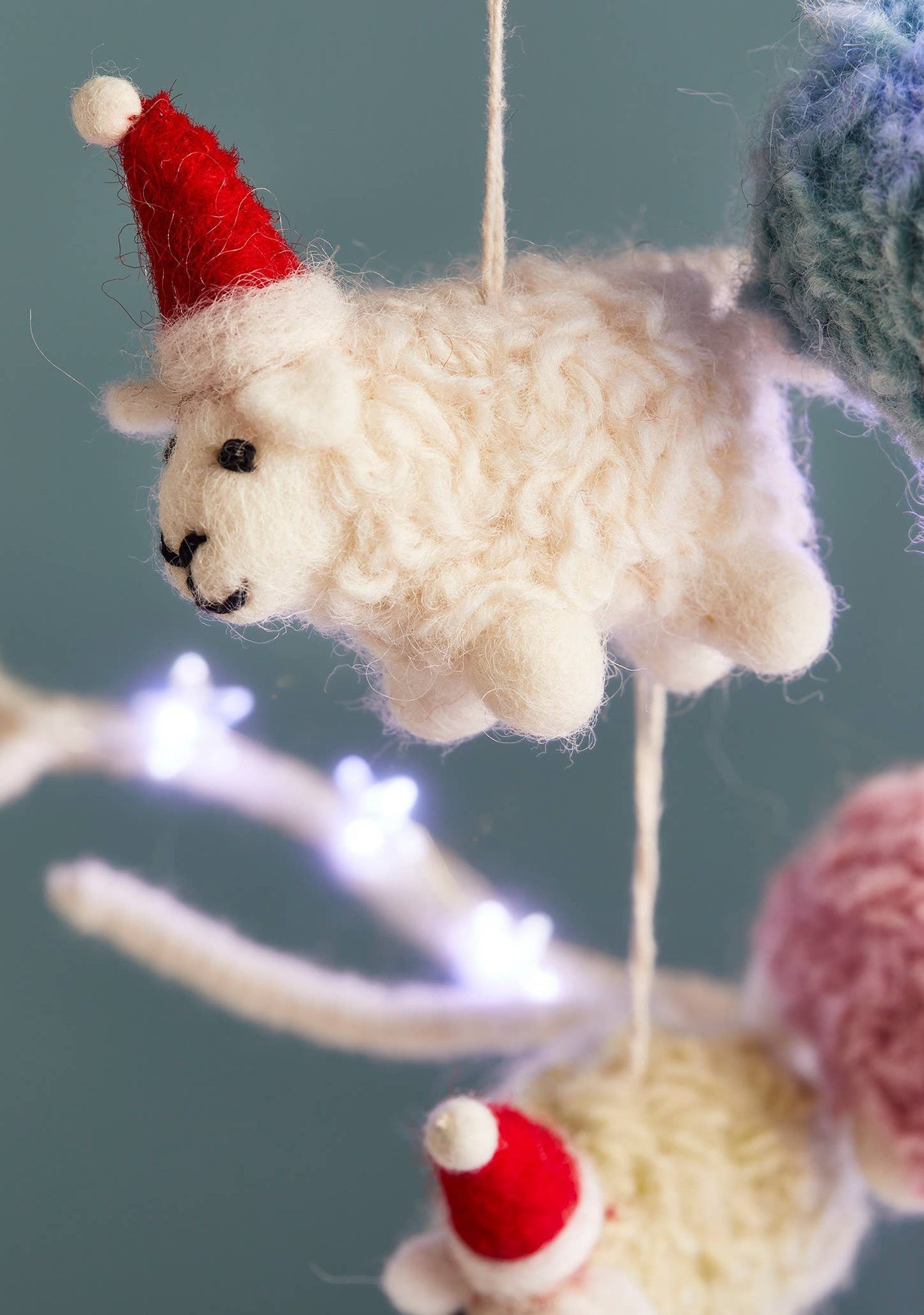 Woolly Felt Sheep in Santa Hat