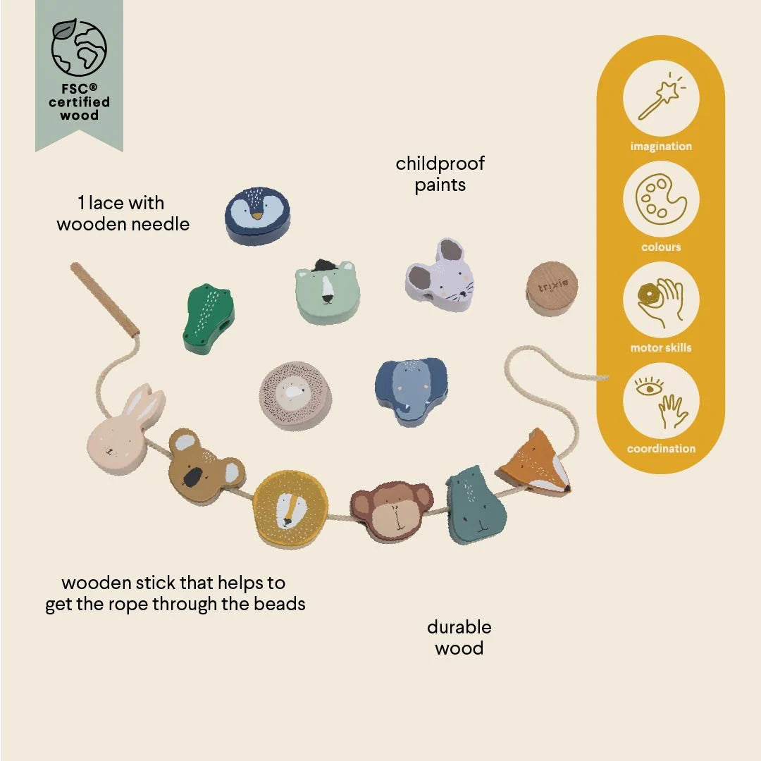 Trixie Wooden animal lacing beads