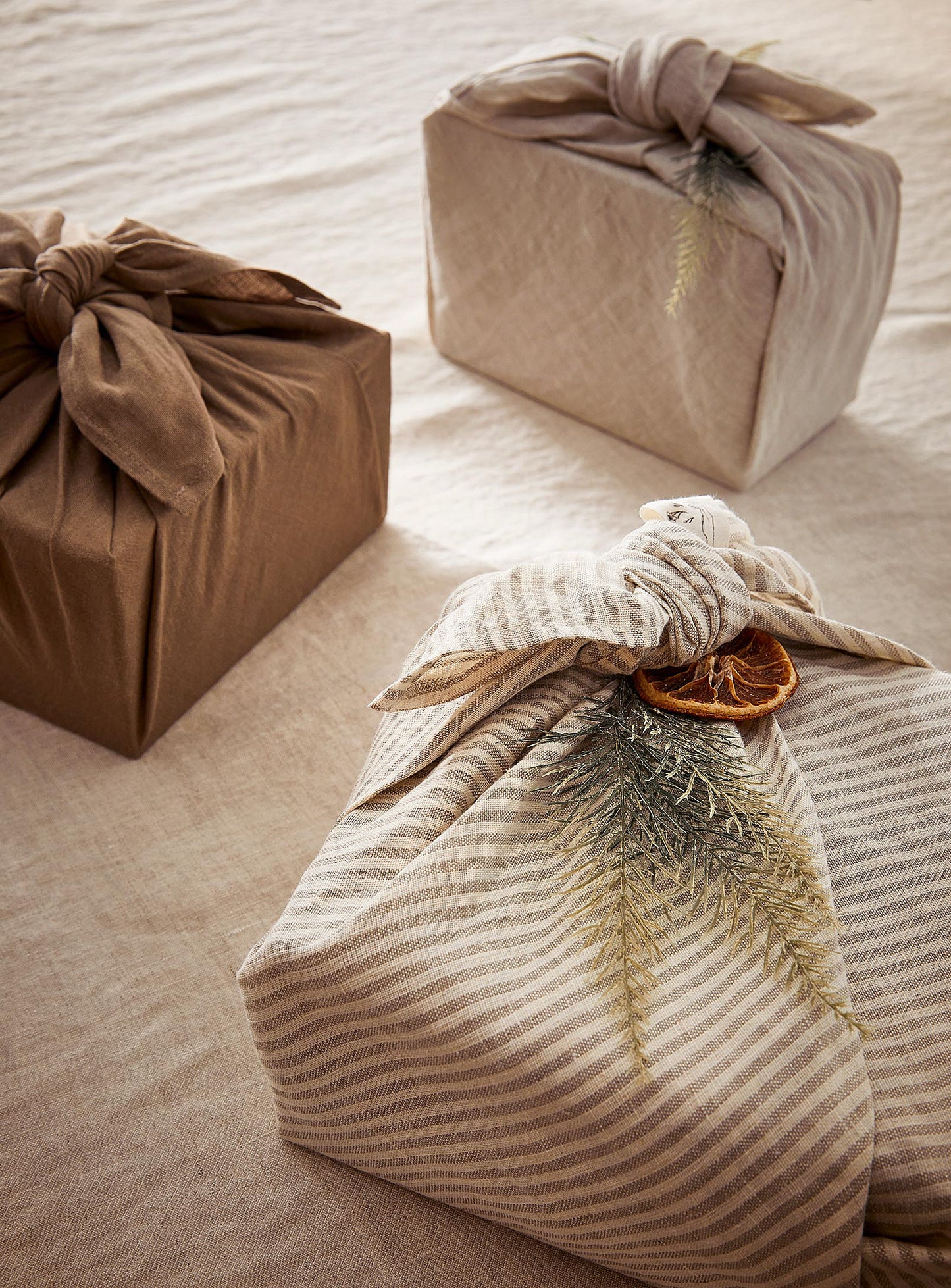 Trio of furoshiki wrapping