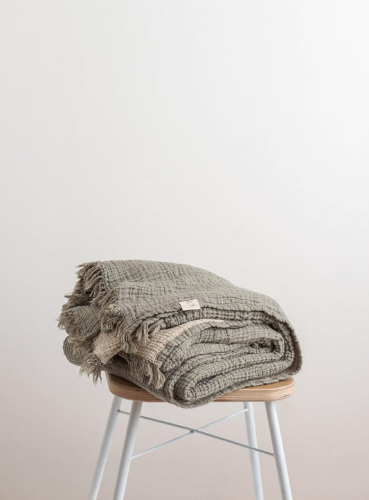 Double Blanket - Olive Grey & Oatmeal - Confetti Mill