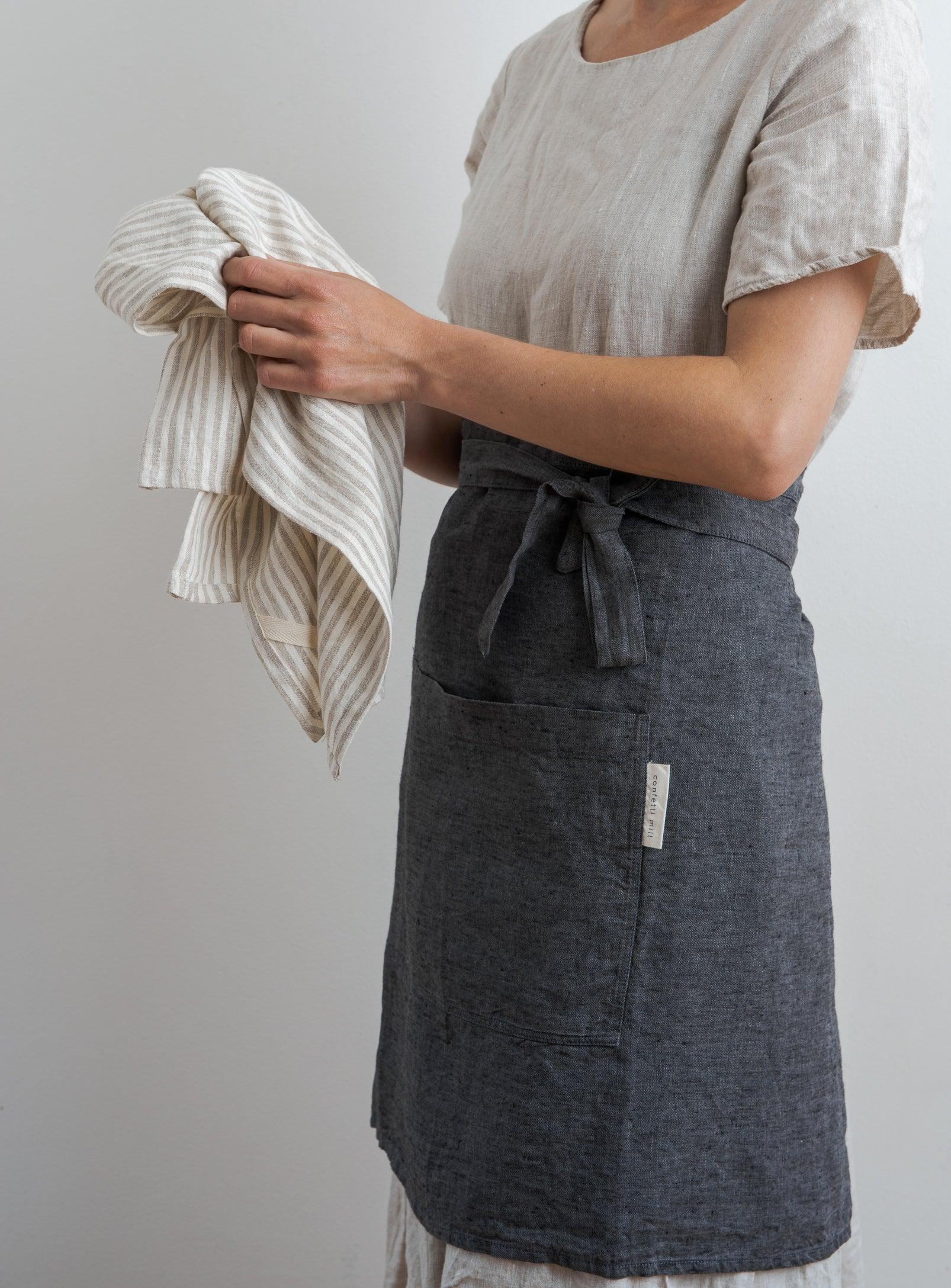 Half Linen Apron - Anthracite - Confetti Mill