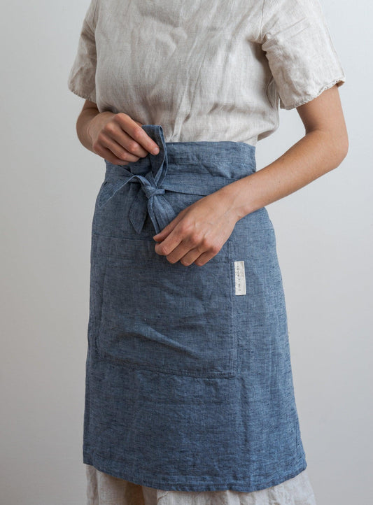 Half Linen Apron - Navy - Confetti Mill