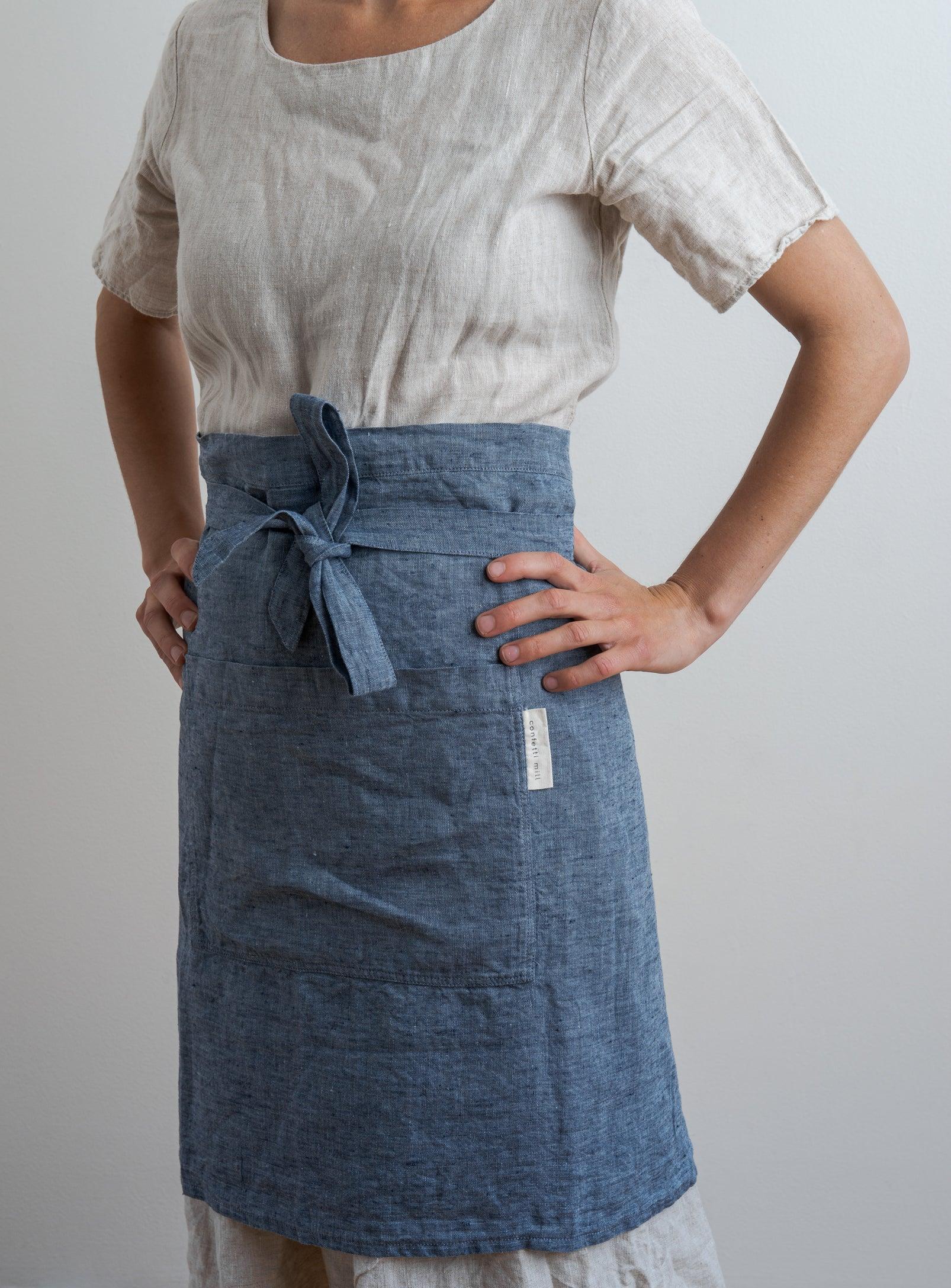 Half Linen Apron - Navy - Confetti Mill