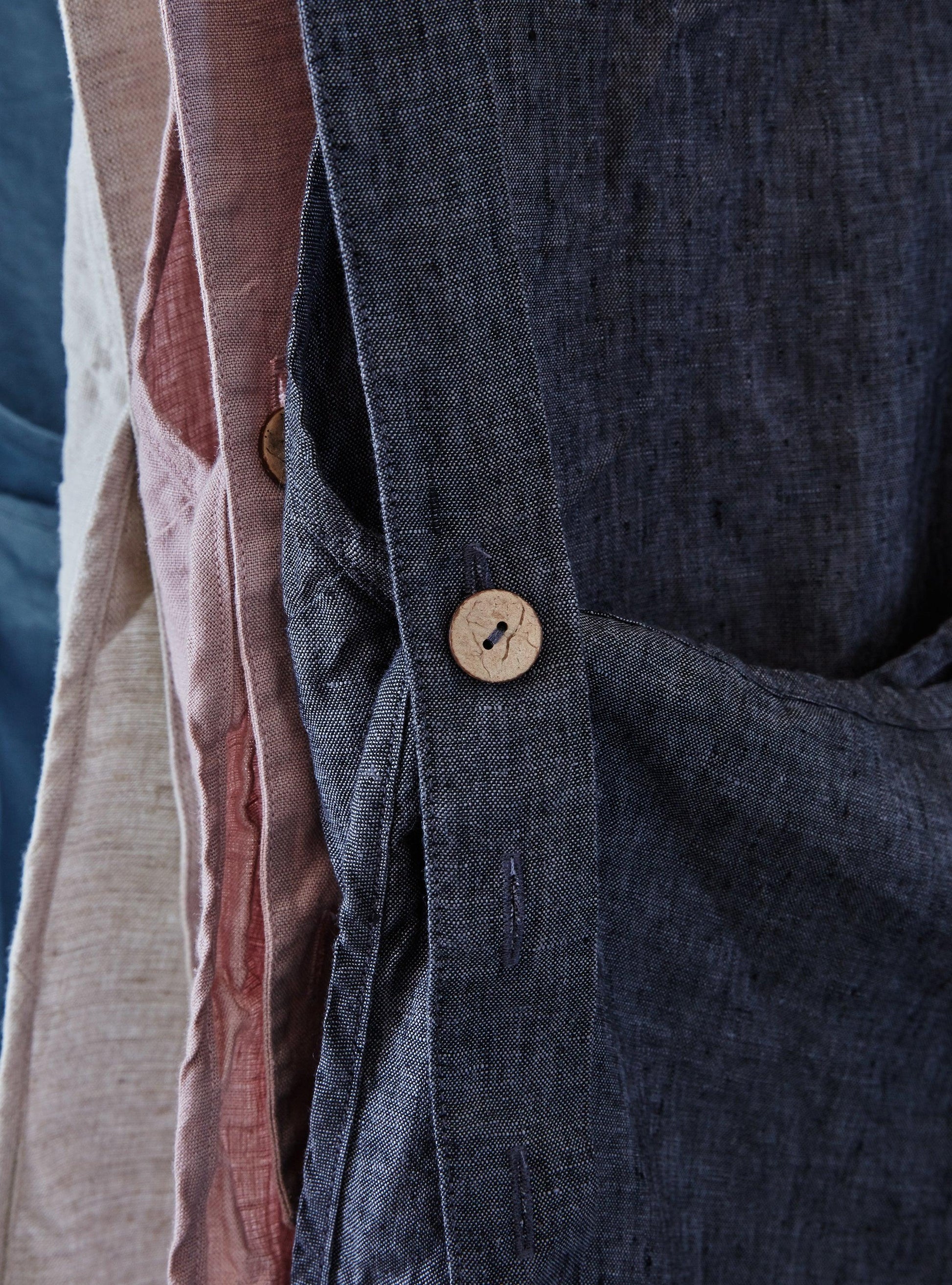 linen apron, coconut button detail