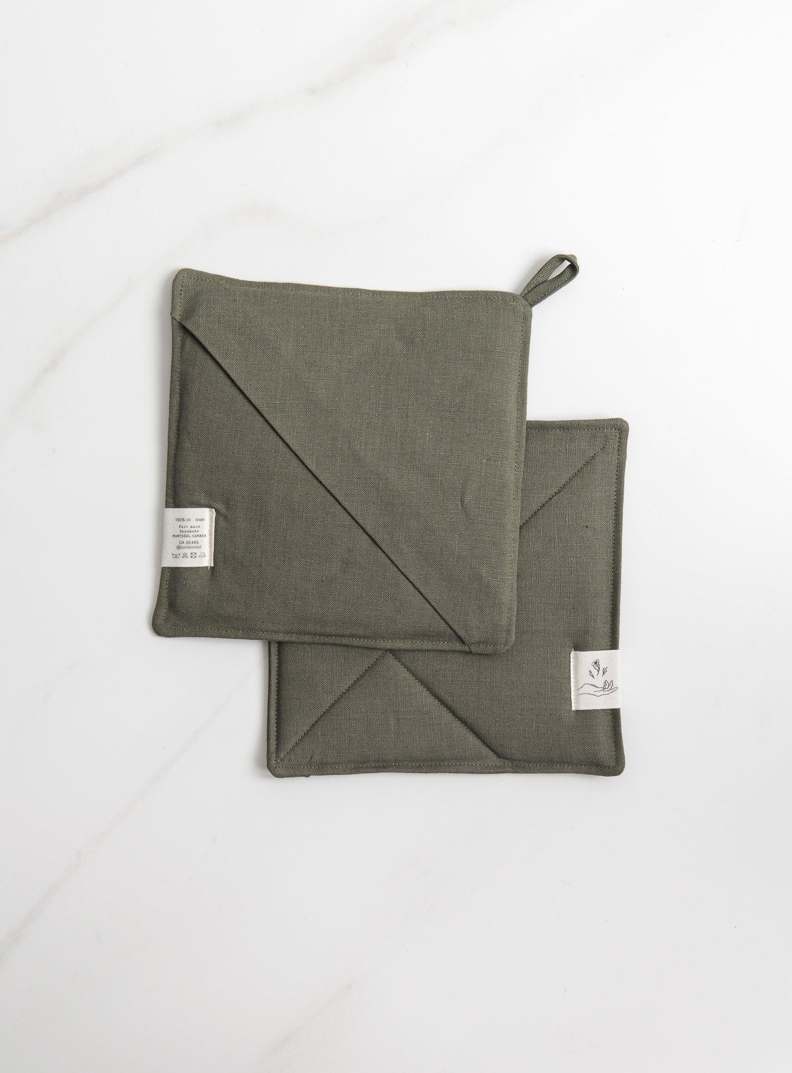 Linen Pot Holder (Trivet) Forest green - Confetti Mill