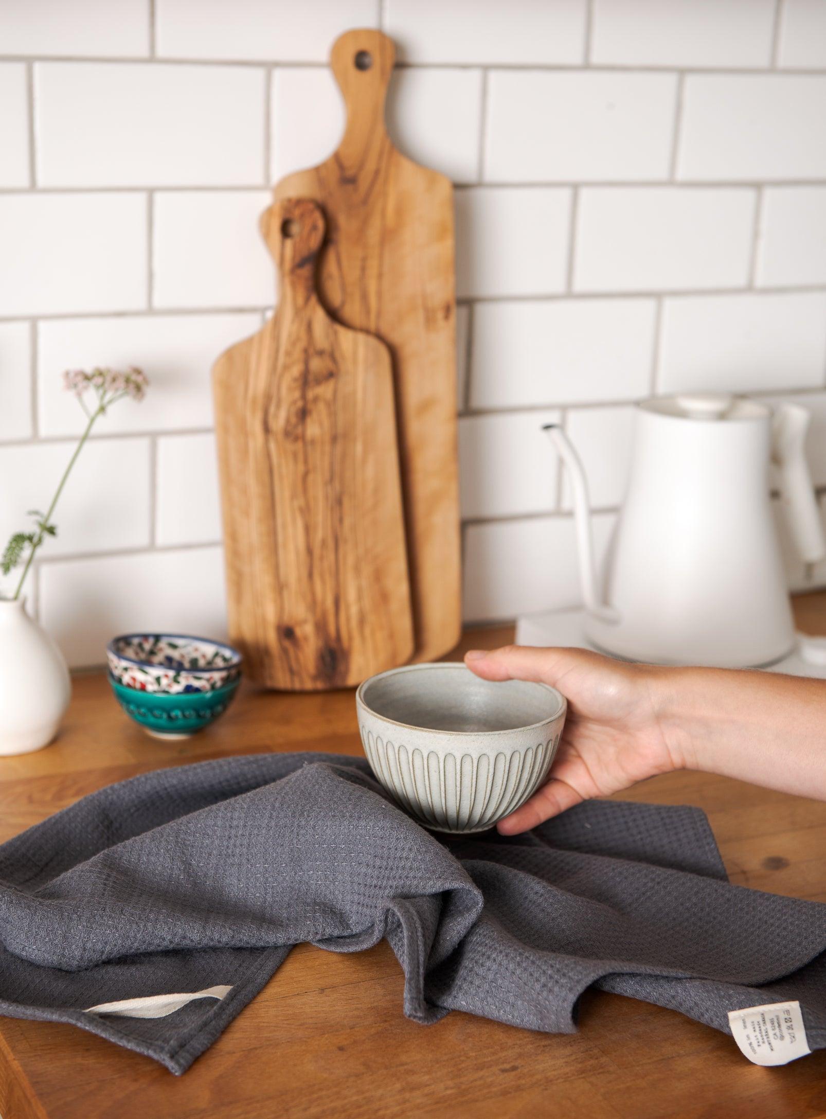 Linen Tea Towel - Grey Waffle - Confetti Mill