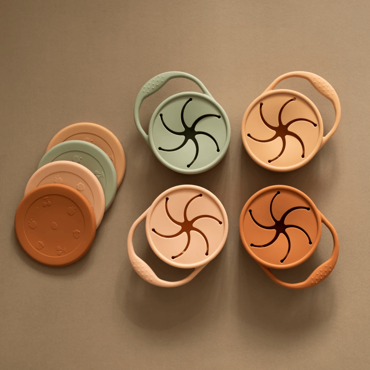 top view of snack cups with different lids